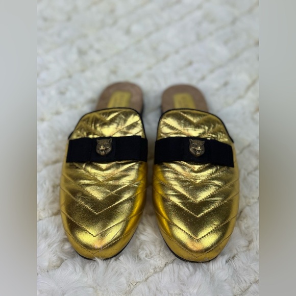Gucci Gold and Black Quilted Mules Size 37 - Picture 2 of 10